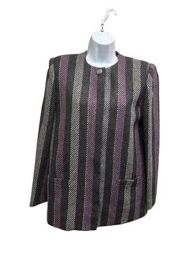 Kasper for ASL Vintage Striped Collarless Wool Blazer Jacket Size 8